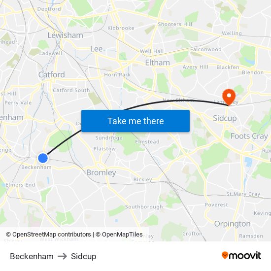 Beckenham to Sidcup map