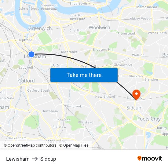 Lewisham to Sidcup map