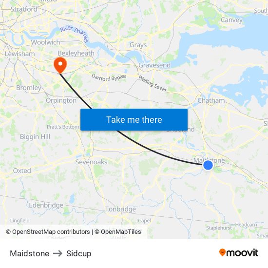 Maidstone to Sidcup map