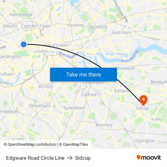 Edgware Road Circle Line to Sidcup map