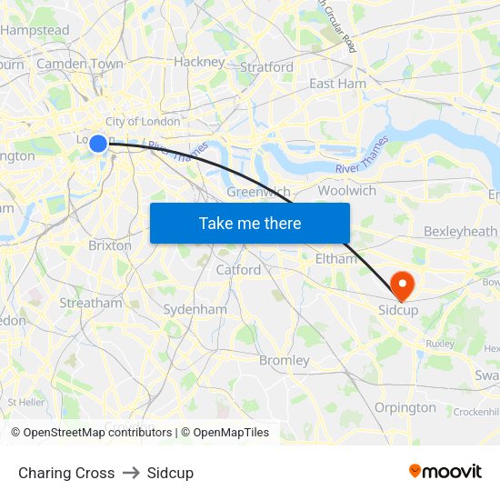 Charing Cross to Sidcup map