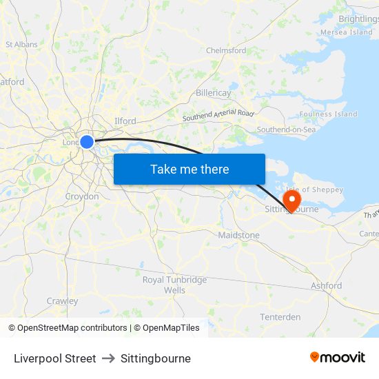 Liverpool Street to Sittingbourne map