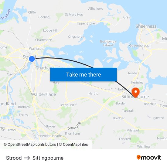 Strood to Sittingbourne map