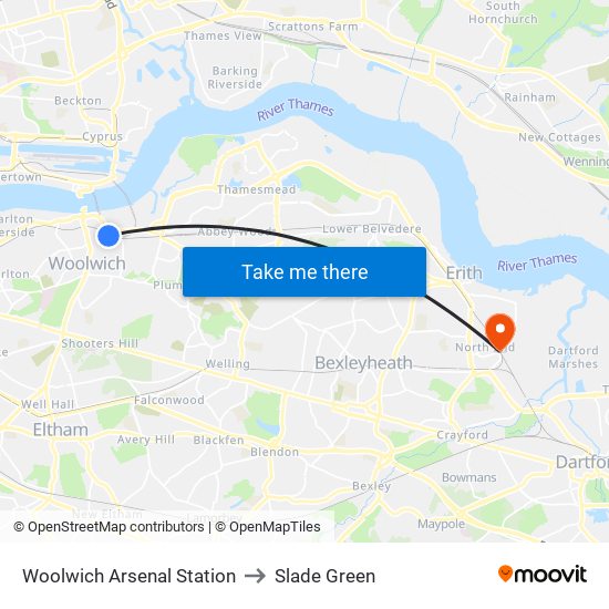 Woolwich Arsenal Station to Slade Green map
