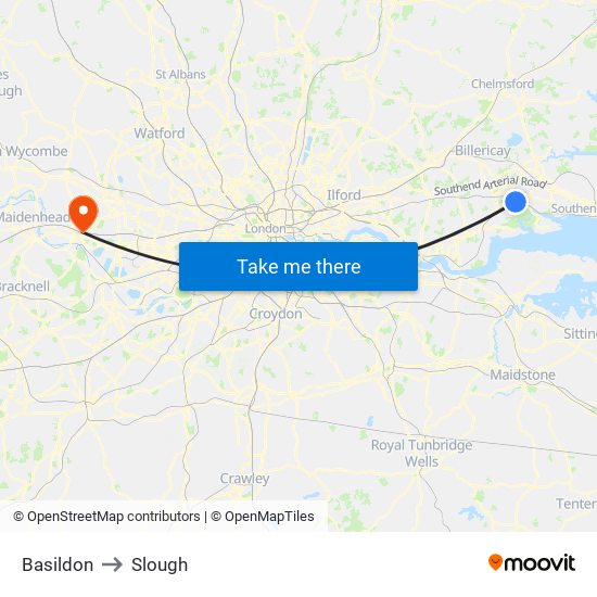 Basildon to Slough map