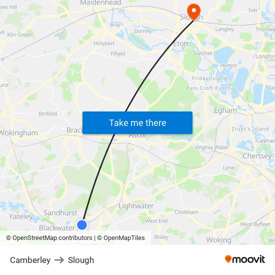 Camberley to Slough map