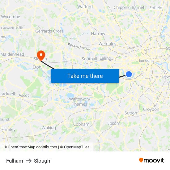 Fulham to Slough map