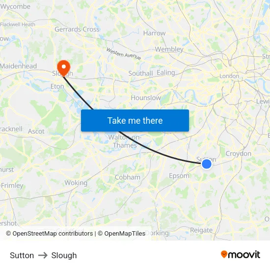 Sutton to Slough map