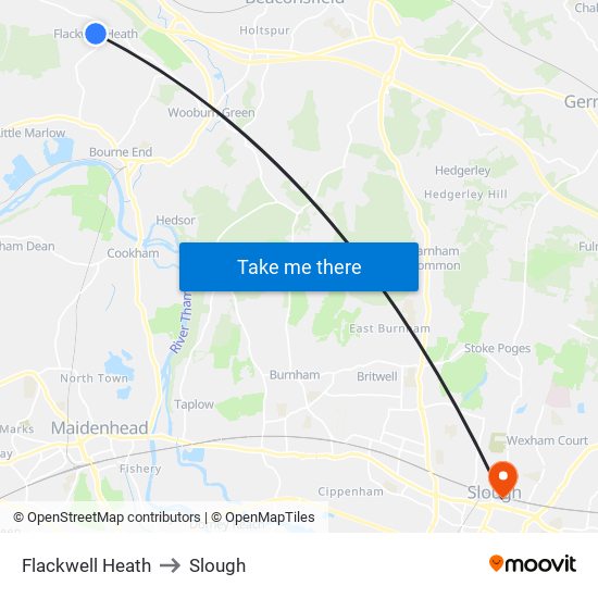 Flackwell Heath to Slough map