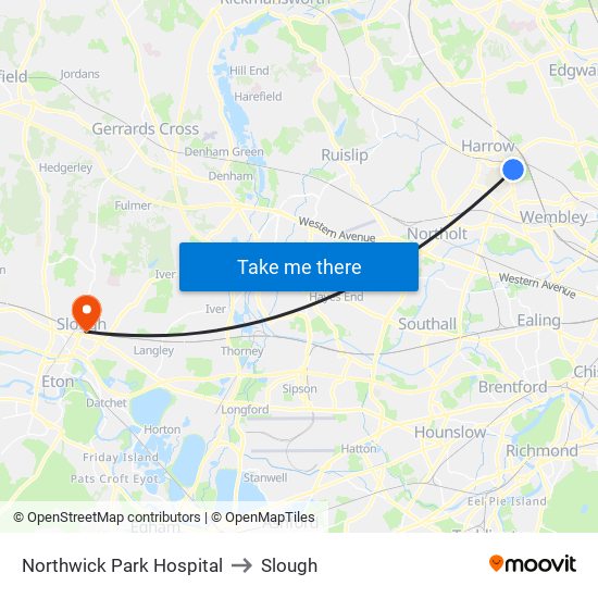 Northwick Park Hospital to Slough map