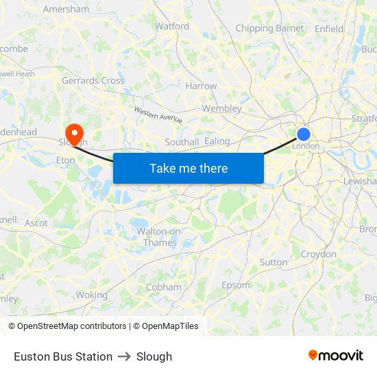 Euston Bus Station to Slough map