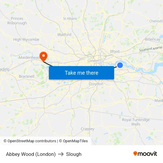 Abbey Wood (London) to Slough map