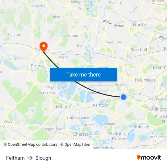 Feltham to Slough map
