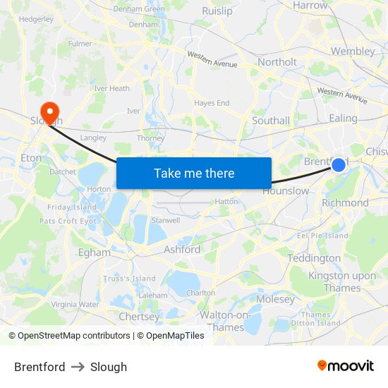 Brentford to Slough map