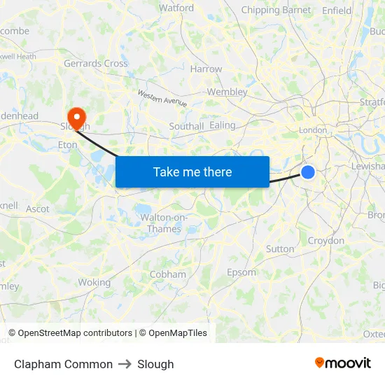Clapham Common to Slough map