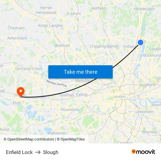 Enfield Lock to Slough map