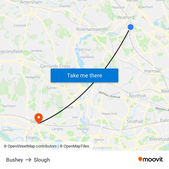 Bushey to Slough map