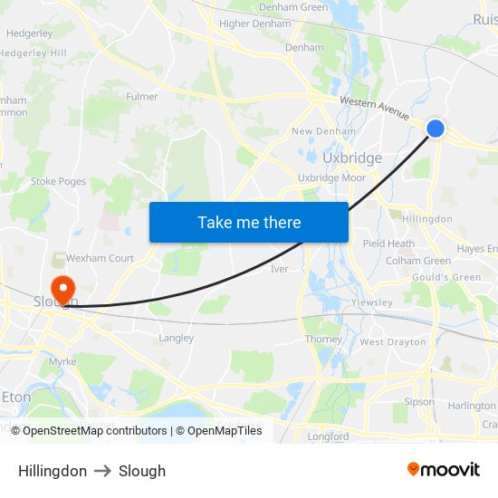 Hillingdon to Slough map