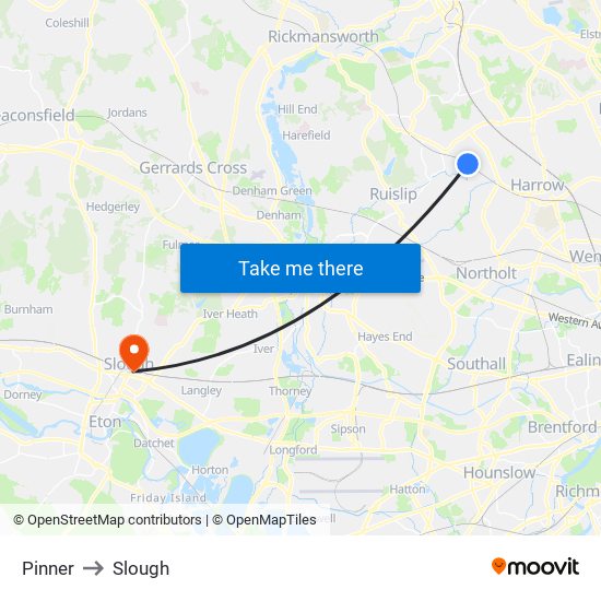 Pinner to Slough map