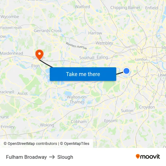 Fulham Broadway to Slough map