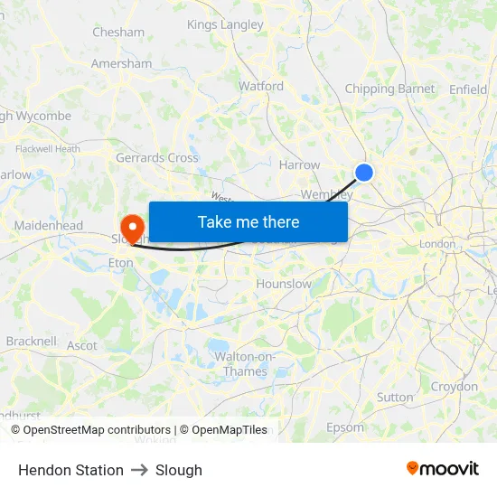 Hendon Station to Slough map