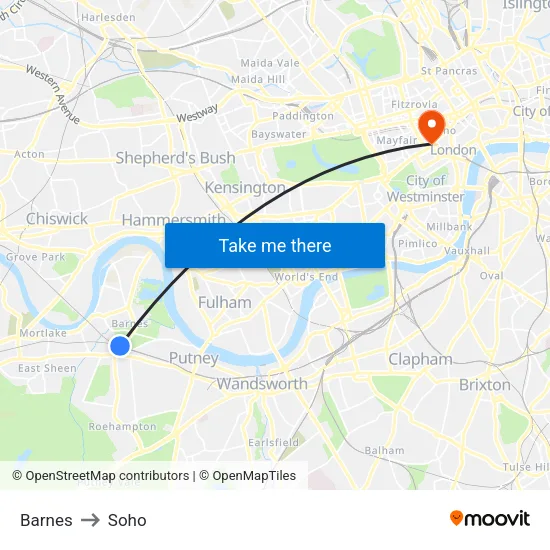 Barnes to Soho map