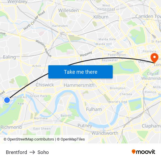 Brentford to Soho map