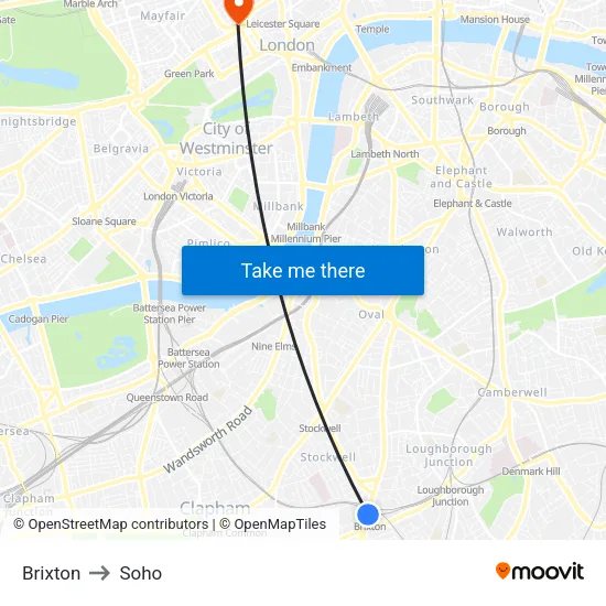 Brixton to Soho map