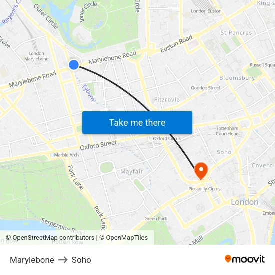 Marylebone to Soho map