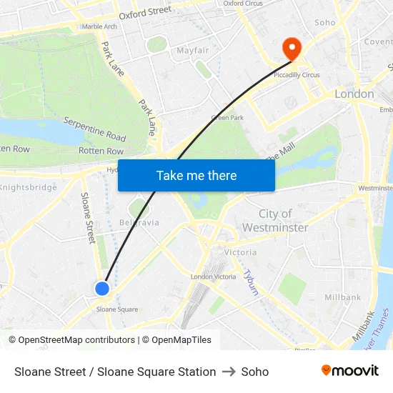 Sloane Street / Sloane Square Station to Soho map