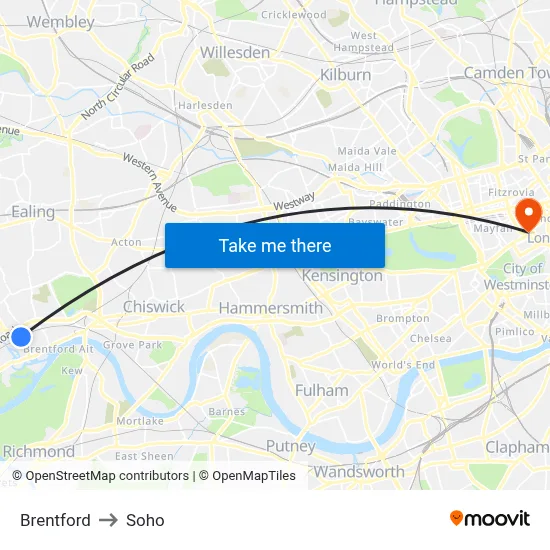 Brentford to Soho map