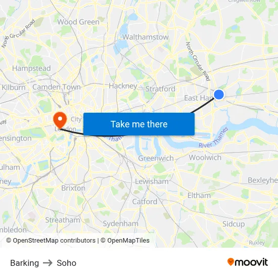 Barking to Soho map