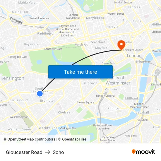 Gloucester Road to Soho map