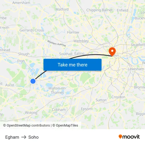 Egham to Soho map