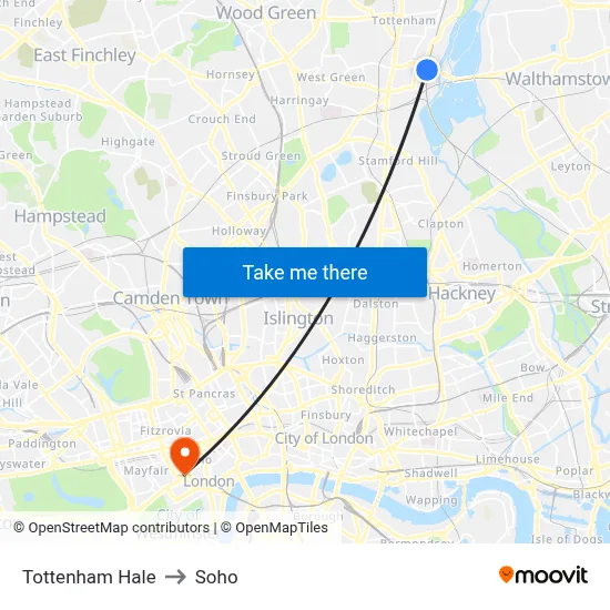 Tottenham Hale to Soho map