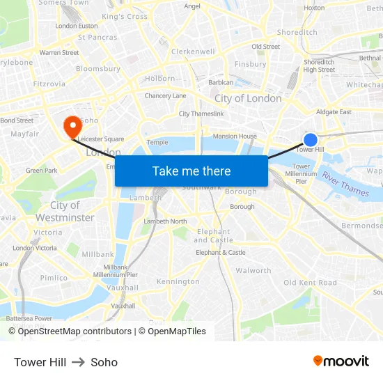 Tower Hill to Soho map