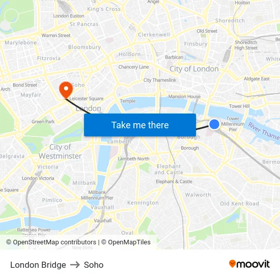 London Bridge to Soho map