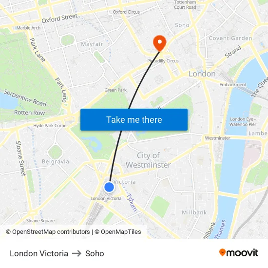 London Victoria to Soho map