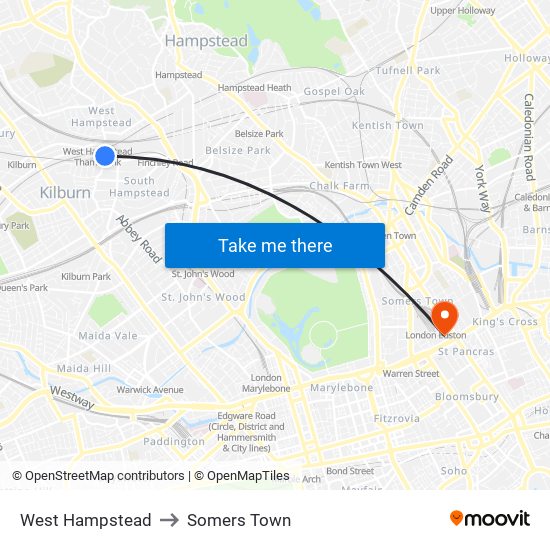 West Hampstead to Somers Town map