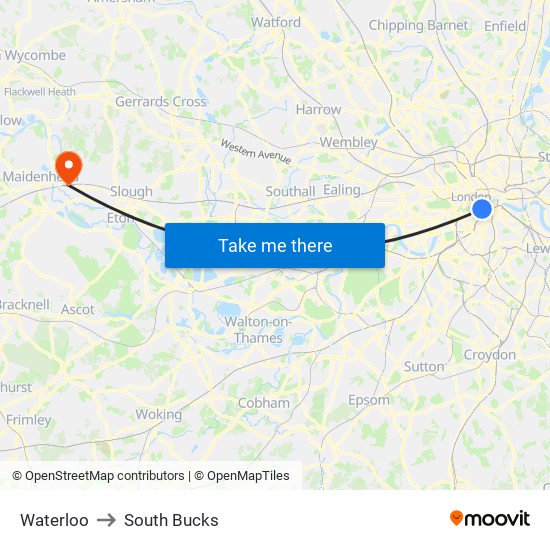 Waterloo to South Bucks map