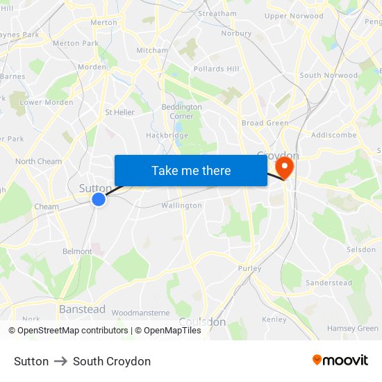 Sutton to South Croydon map