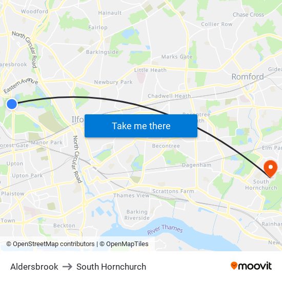 Aldersbrook to South Hornchurch map