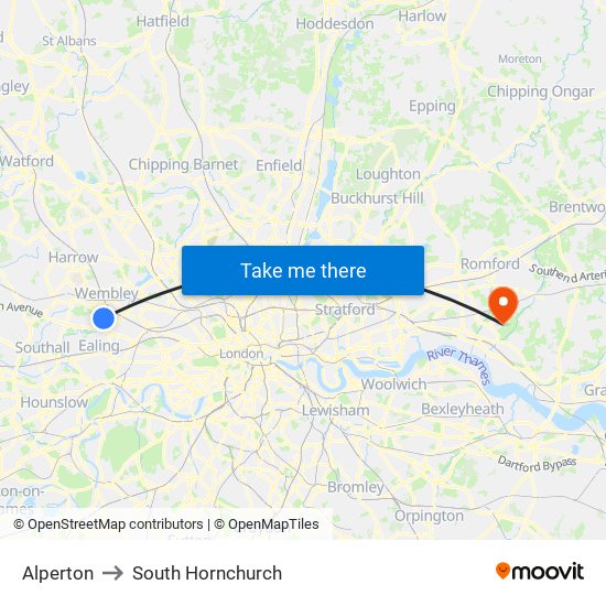 Alperton to South Hornchurch map
