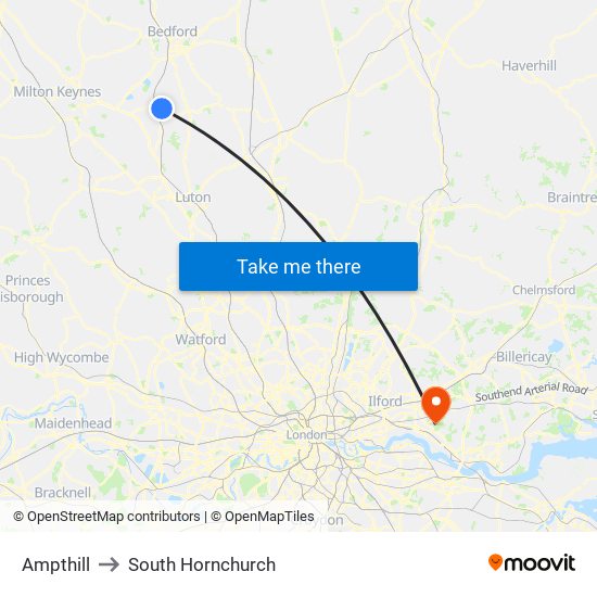 Ampthill to South Hornchurch map