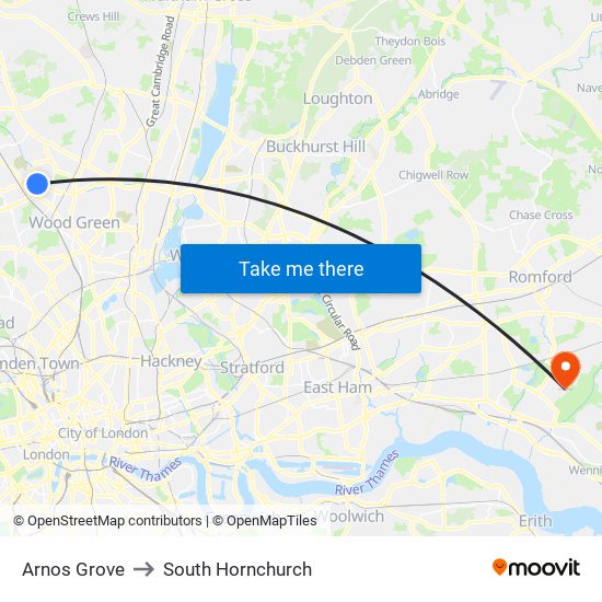 Arnos Grove to South Hornchurch map