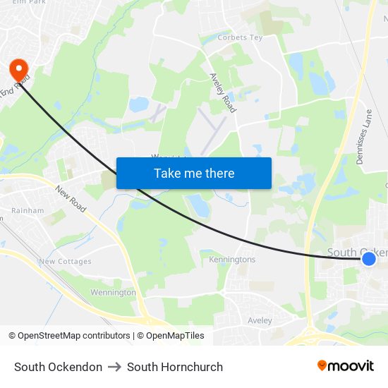 South Ockendon to South Hornchurch with public transportation