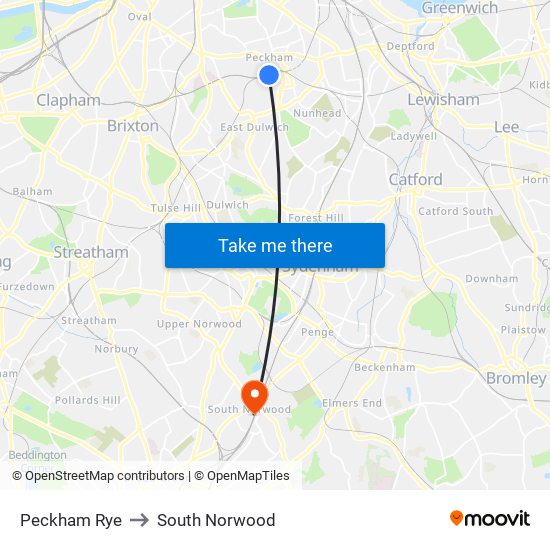 Peckham Rye to South Norwood map