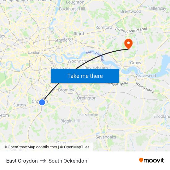 East Croydon to South Ockendon map