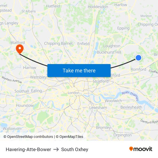 Havering-Atte-Bower to South Oxhey map