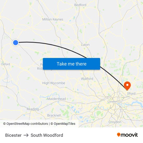 Bicester to South Woodford map